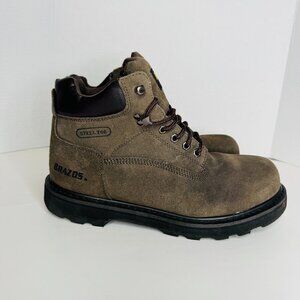 Brazos Steel Toe Suede Leather Brown Lace Up Boots Oil and Slip Resist Mens 10.5